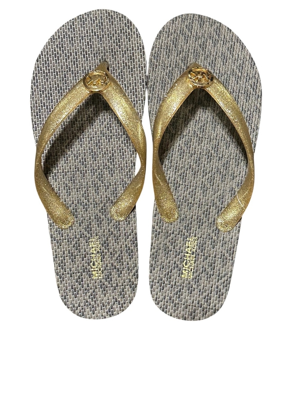 Michael Kors Signature Logo Thong Flip Flops Sandals Brown/Gold size 9